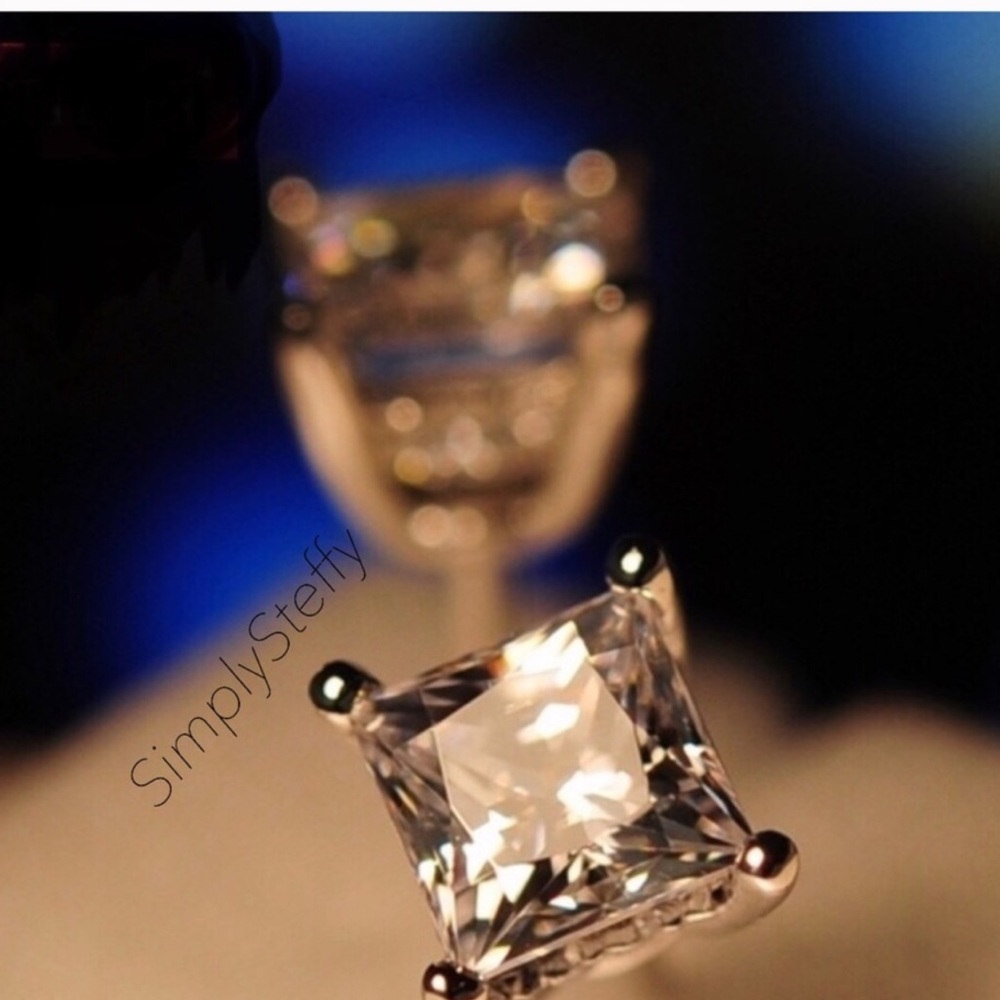 RESTOCKING Princess Cut Sterling Silver Earrings - Picture 2 of 6
